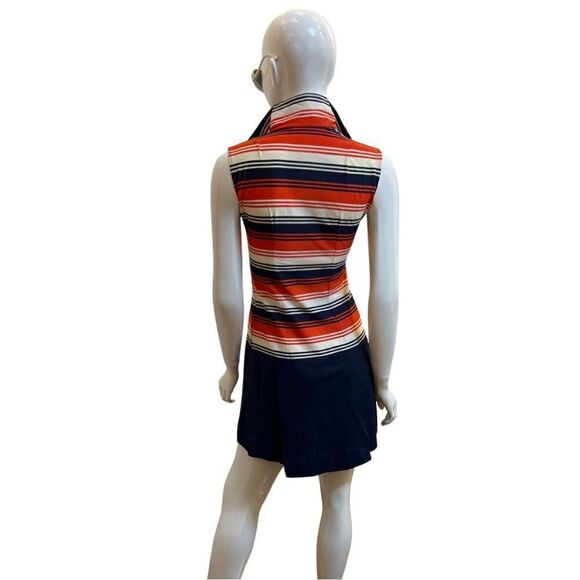 The COOLEST True vintage 1970s Striped Zip Front Pleated Skort Dress - Picture 11 of 12